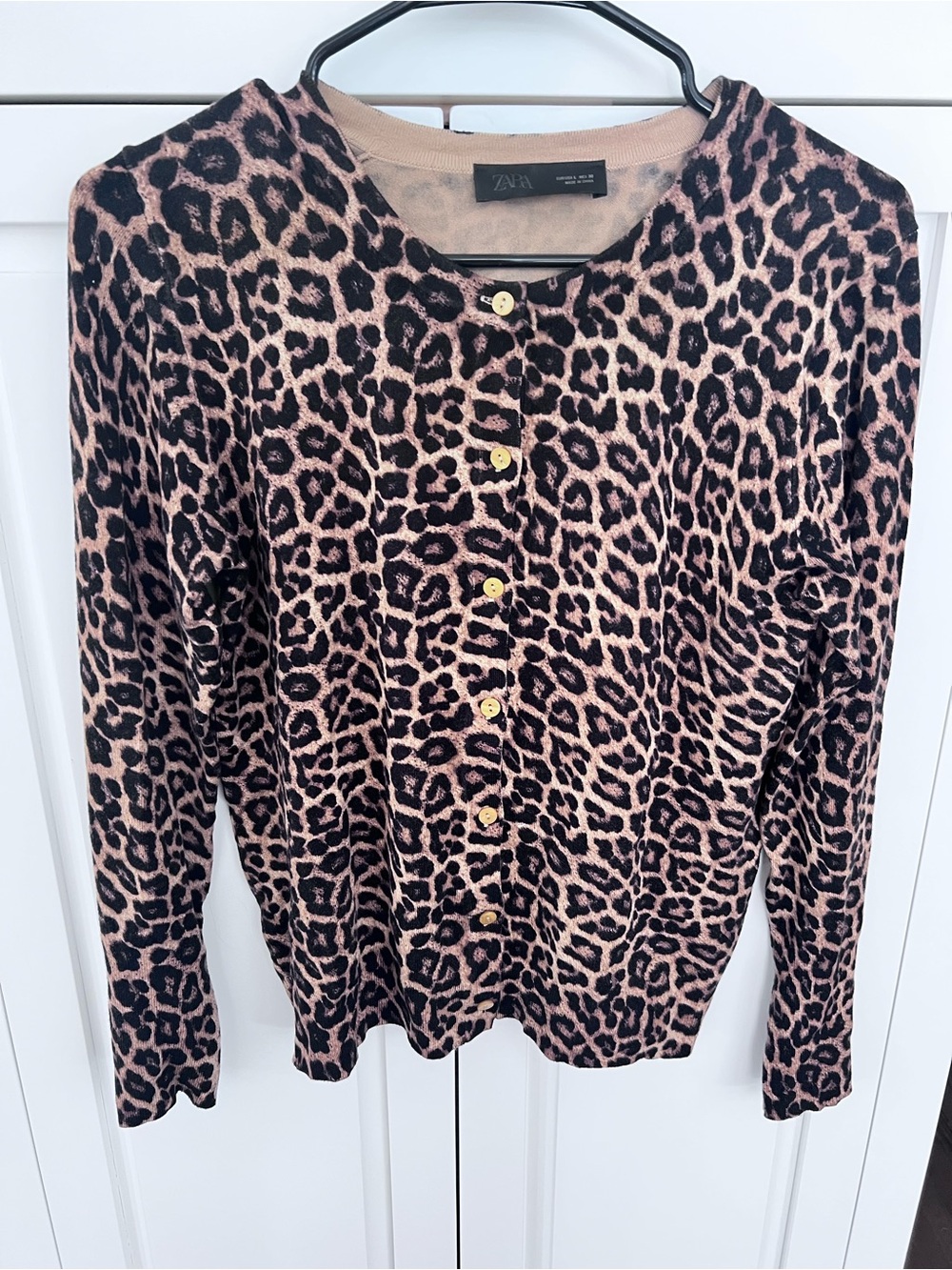 Zara Brown and Black Leopard-Print Button Cardigan